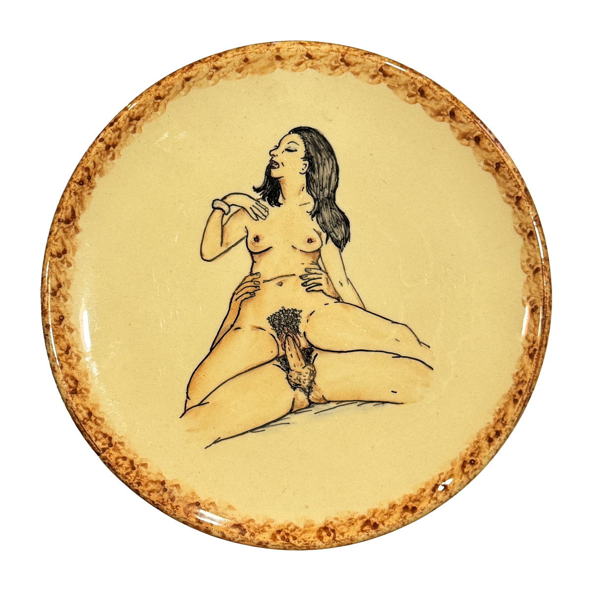 Hand painted erotic plate #32, France 50's, Ribero Vallauris