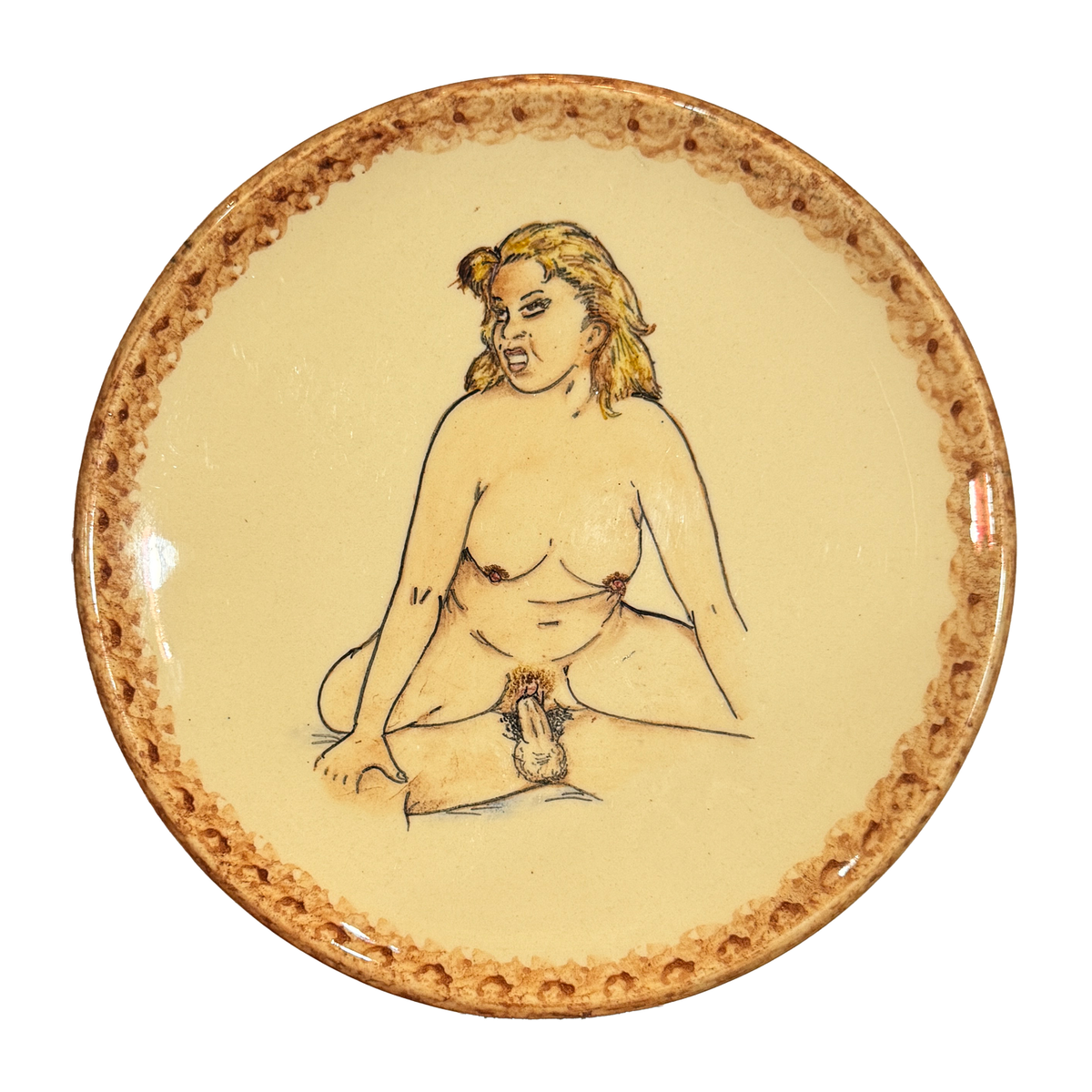 Hand painted erotic plate #33, France 50's, Ribero Vallauris