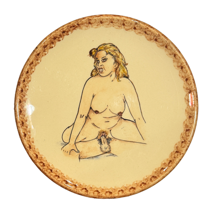 Hand painted erotic plate #33, France 50's, Ribero Vallauris