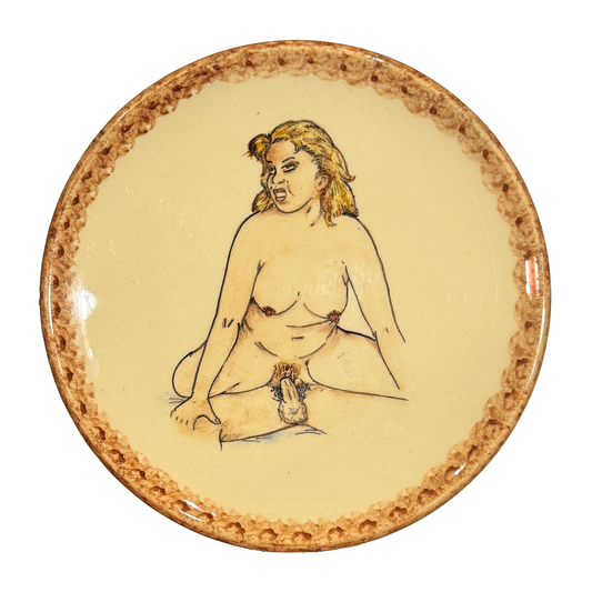 Hand painted erotic plate #33, France 50's, Ribero Vallauris
