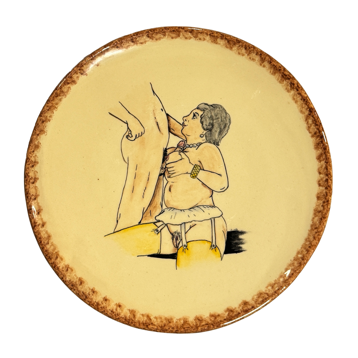 Hand painted erotic plate #8, France 50's, Ribero Vallauris