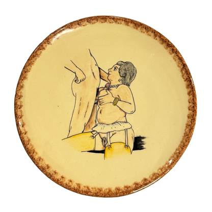 Hand painted erotic plate #8, France 50's, Ribero Vallauris