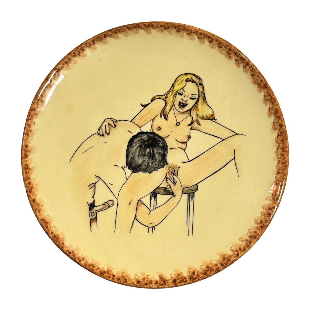 Hand painted erotic plate #9, France 50's, Ribero Vallauris