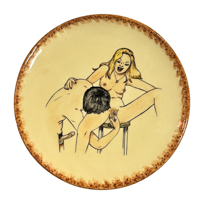 Hand painted erotic plate #9, France 50's, Ribero Vallauris