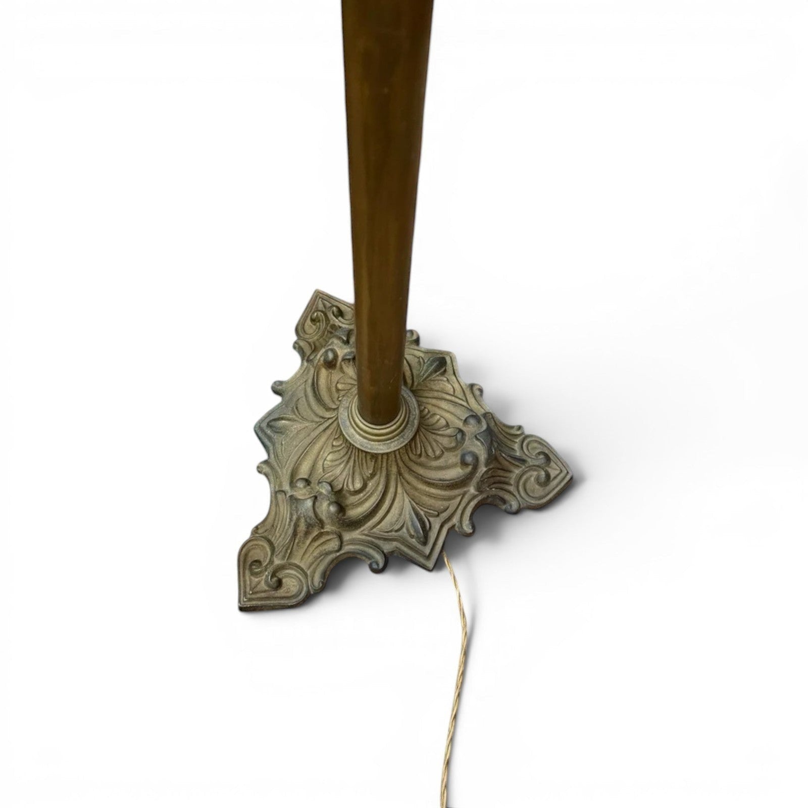 La Basilica Galeria Art Nouveau stained glass floor lamp base with ornate brass finish and intricate floral detailing.