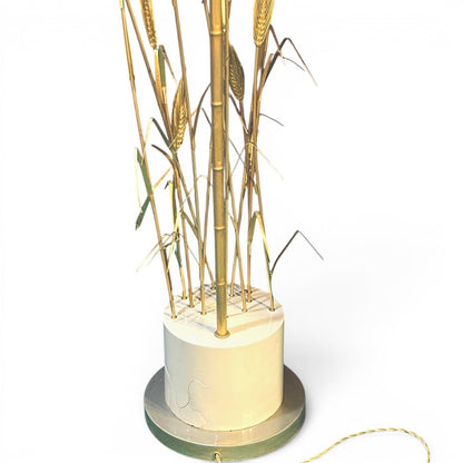 La Basilica Galeria brass wheat sheaf floor lamp, 1980s Italian design. Sculptural botanical motifs on a cylindrical base.