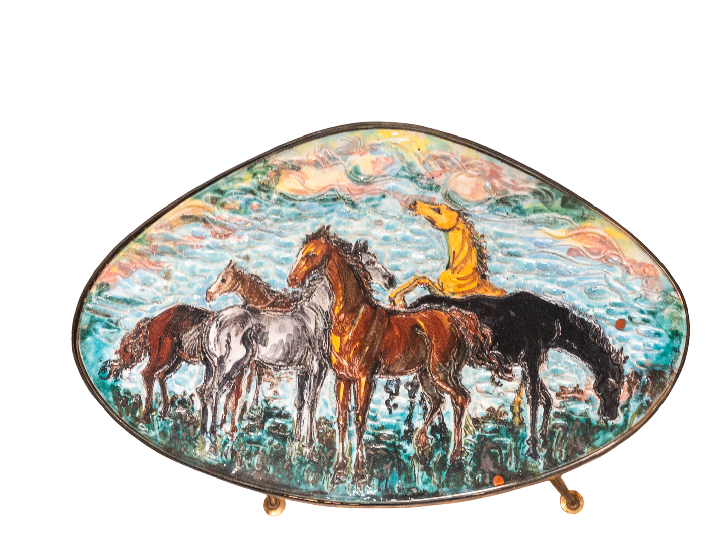 Vintage Italian Mid-Century Side Table With Horses, Umberto Ghersi