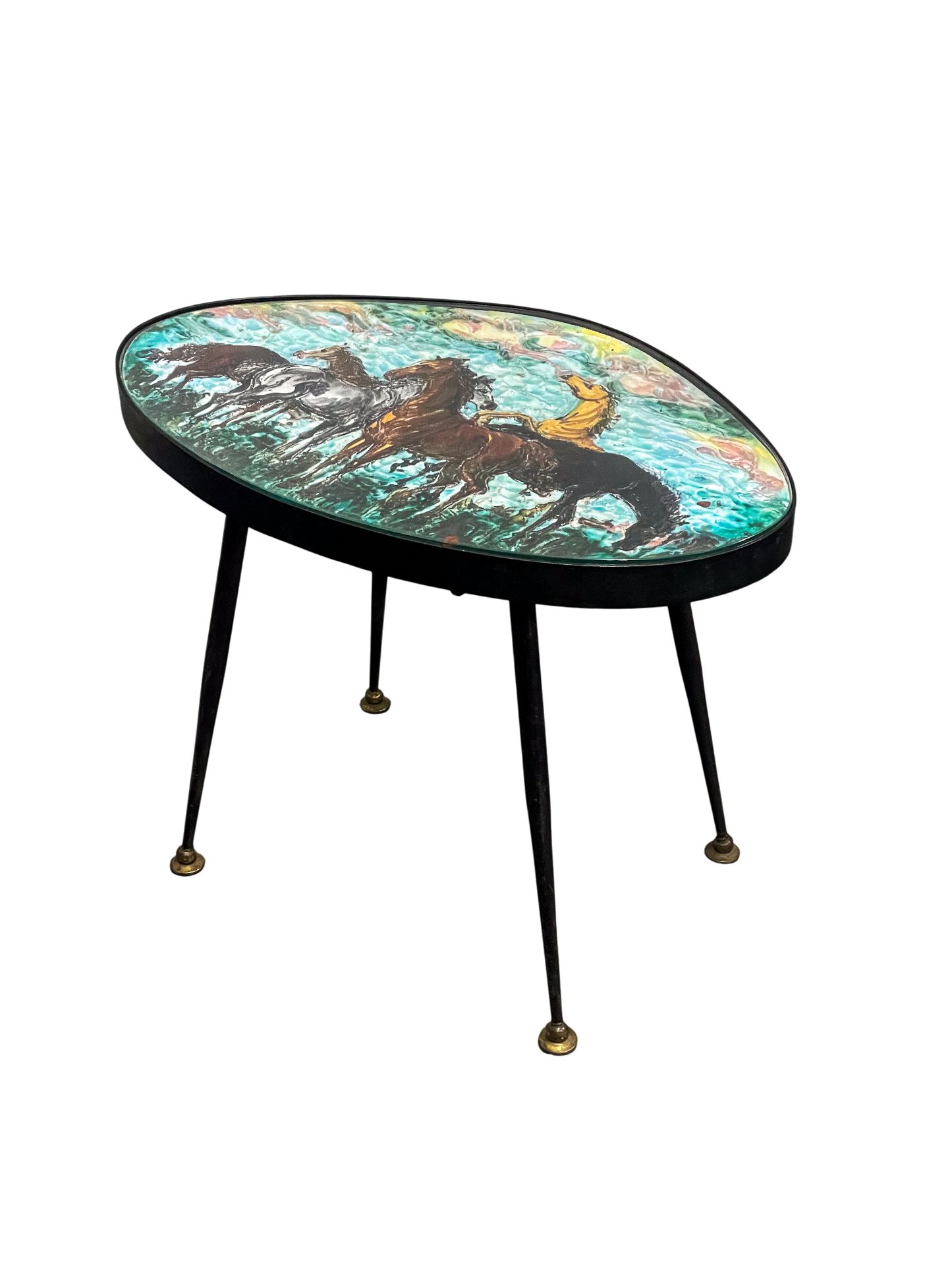 Vintage Italian Mid-Century Side Table With Horses, Umberto Ghersi