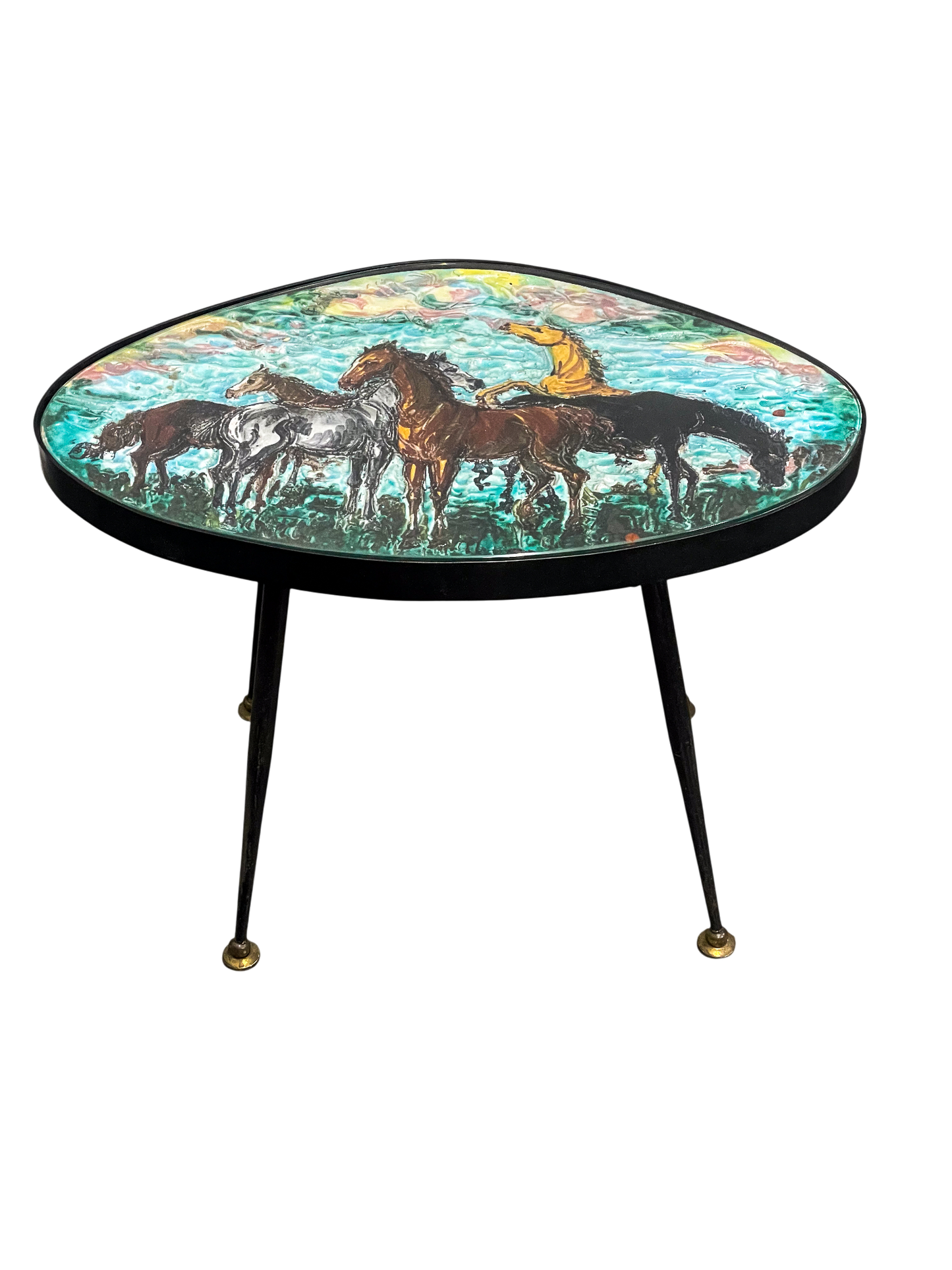 Vintage Italian Mid-Century Side Table With Horses, Umberto Ghersi