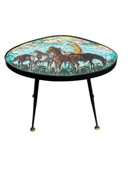 Vintage Italian Mid-Century Side Table With Horses, Umberto Ghersi