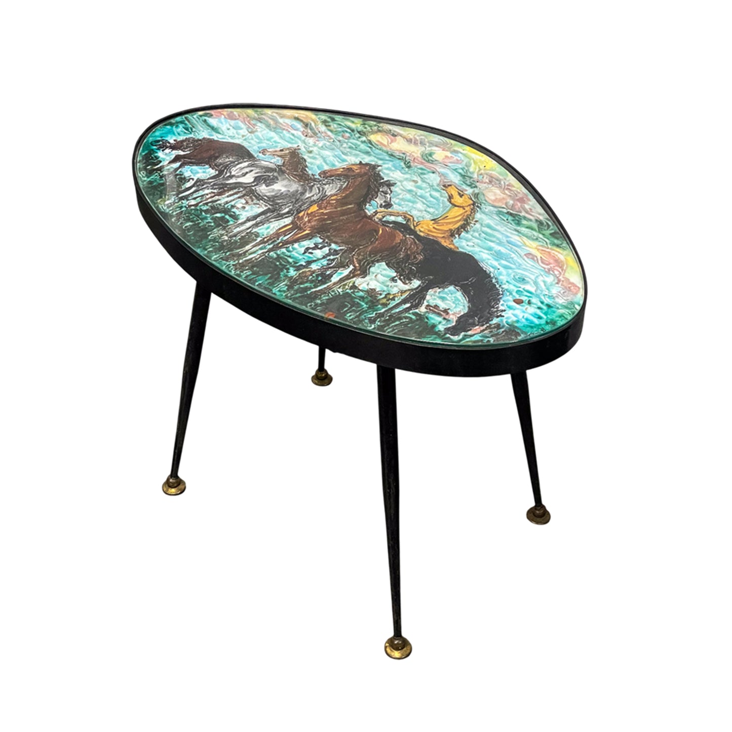 Vintage Italian Mid-Century Side Table With Horses, Umberto Ghersi