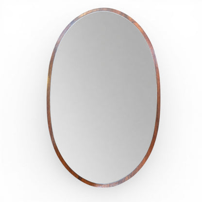 Mid-Century Modern Oval Wall Mirror in Solid Teak - Scandinavian Style - c. 1960