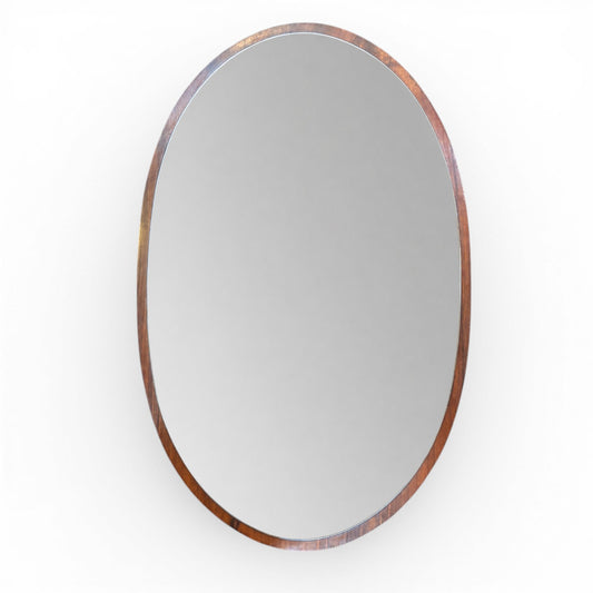 Mid-Century Modern Oval Wall Mirror in Solid Teak - Scandinavian Style - c. 1960