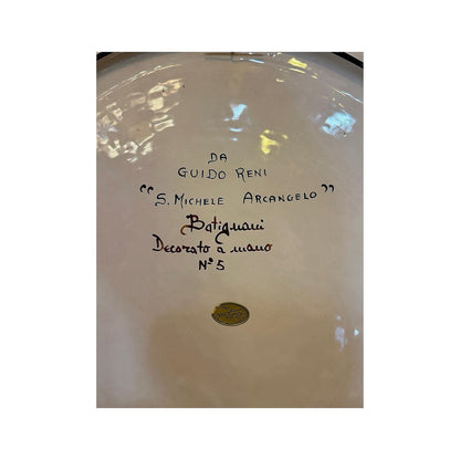 Reverso del plato con inscripción manuscrita Guido Reni, S. Michele Arcangelo y Batignani