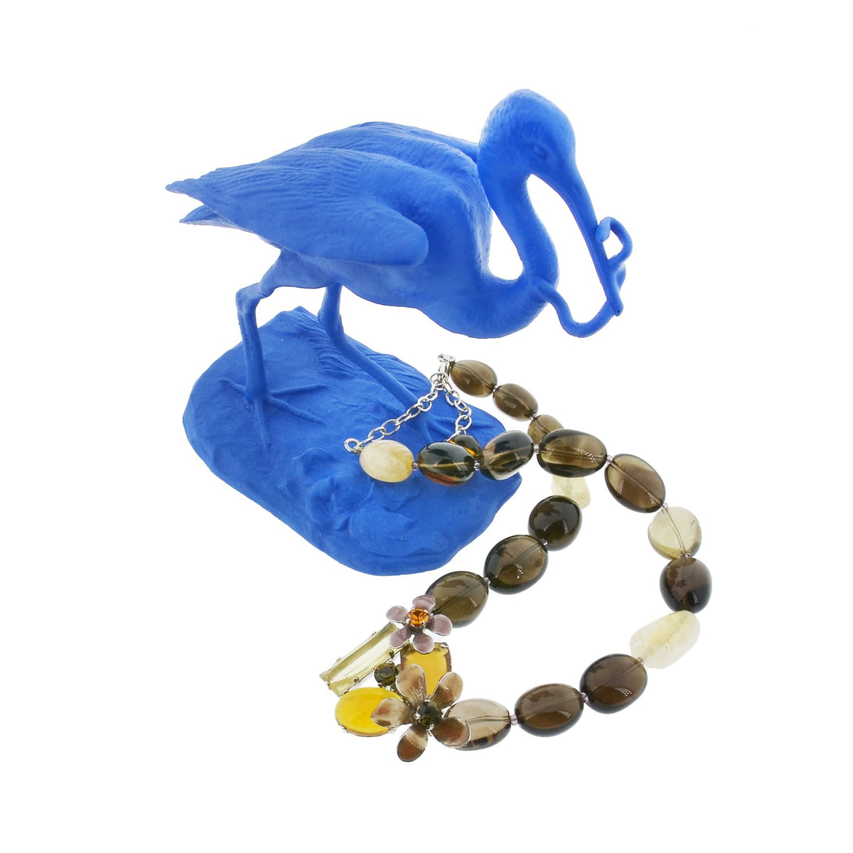 Smoky Quartz & Citrine Necklace with Floral Cluster Pendant