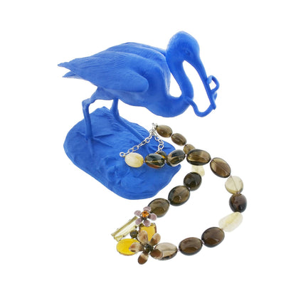 Smoky Quartz & Citrine Necklace with Floral Cluster Pendant