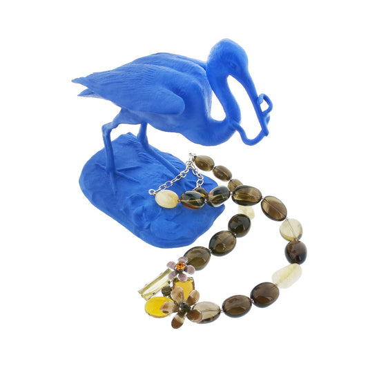 Smoky Quartz & Citrine Necklace with Floral Cluster Pendant