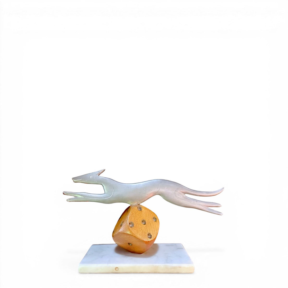 Vintage Dog Figure Marble Base Bookend - Italy 1970s