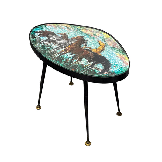 Vintage Italian Mid-Century Side Table With Horses, Umberto Ghersi