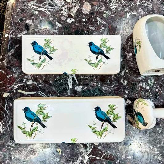 Vintage 'Porcelaine de Paris' Bathroom Set - Elegant French Vanity Accessories