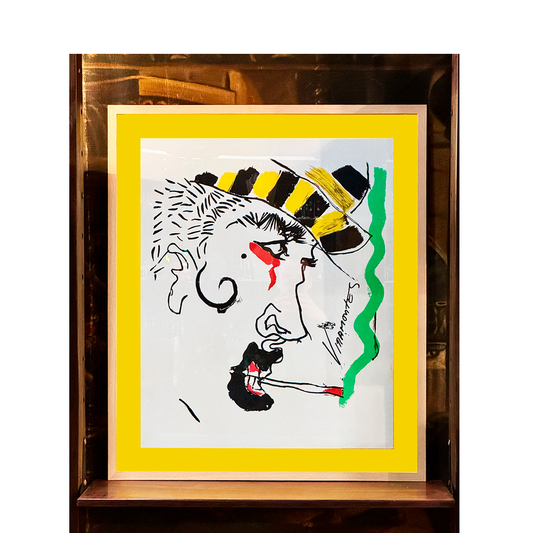 Viramontes Screenprint: Portrait with Yellow and Black Striped Hat