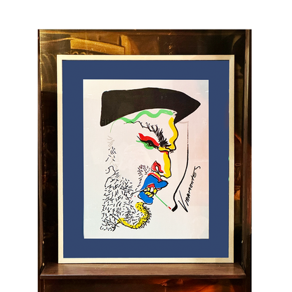 Viramontes Screenprint: Colorful Profile Portrait with Black Beret